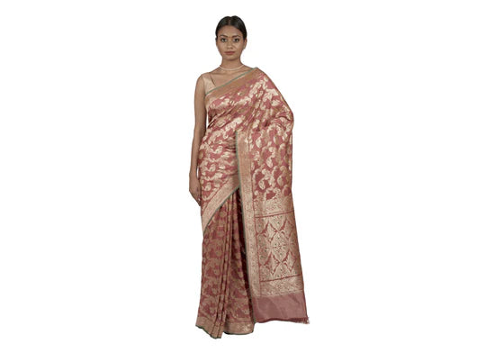 Pure Mulberry Silk Kadhuan Brocade Maroon Saree with Zari Pallu and Intricate Body Work