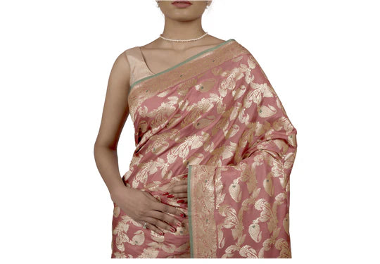 Pure Mulberry Silk Kadhuan Brocade Maroon Saree with Zari Pallu and Intricate Body Work