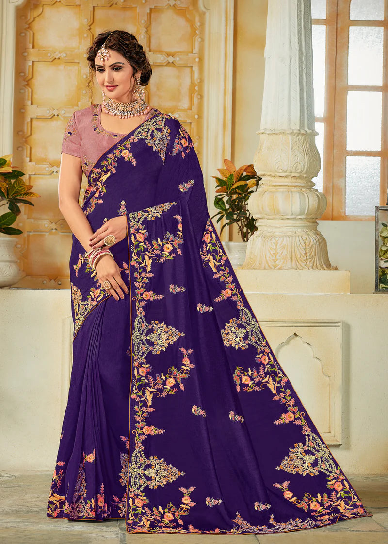 Pure Katan Art Silk Purple Saree