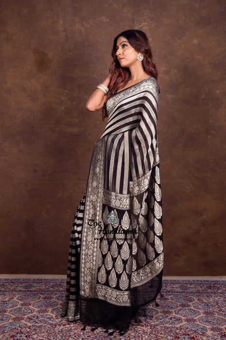 Black Rangkat Khaddi Georgette Handloom Banarasi Saree