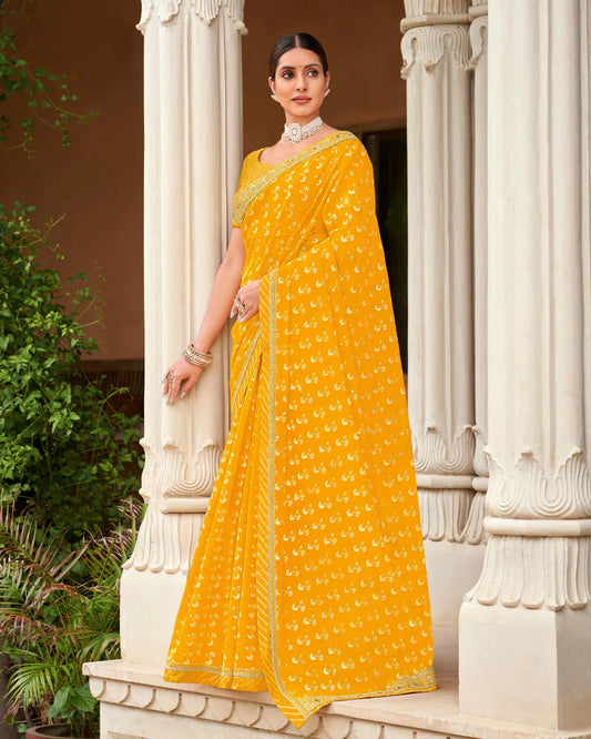 Yellow Pure Organza Saree