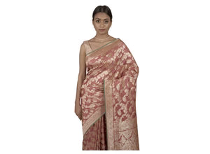 Pure Mulberry Silk Kadhuan Brocade Maroon Saree with Zari Pallu and Intricate Body Work