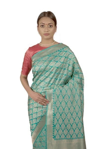 Pure Mulberry Silk Kadhuan Brocade Border Green Saree with Zari Pallu and Fakhuwan Body