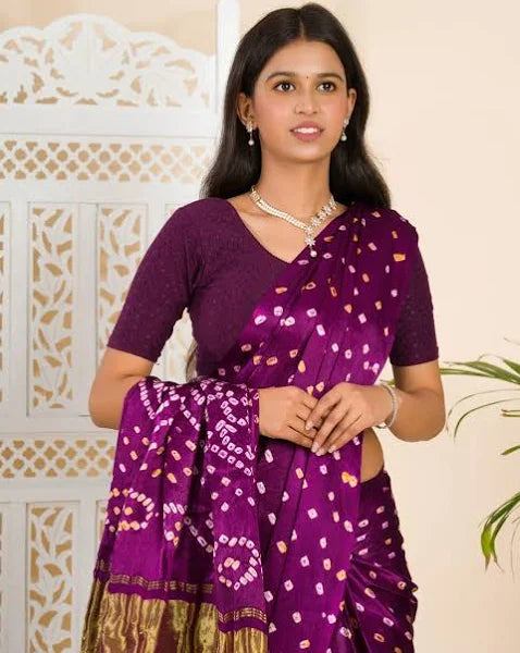 Purple Pure Silk Bandhani Sarees
