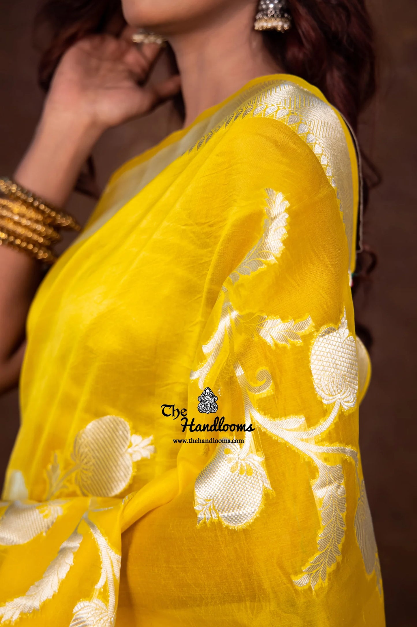 Yellow Pure Tissue Handloom Banarasi Saree