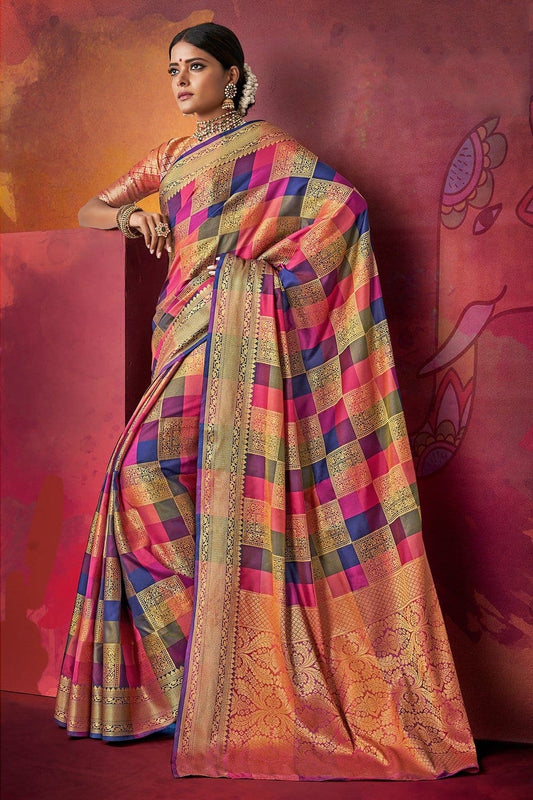 Shades Of Purple Woven Uppada Saree With Brocade Blouse
